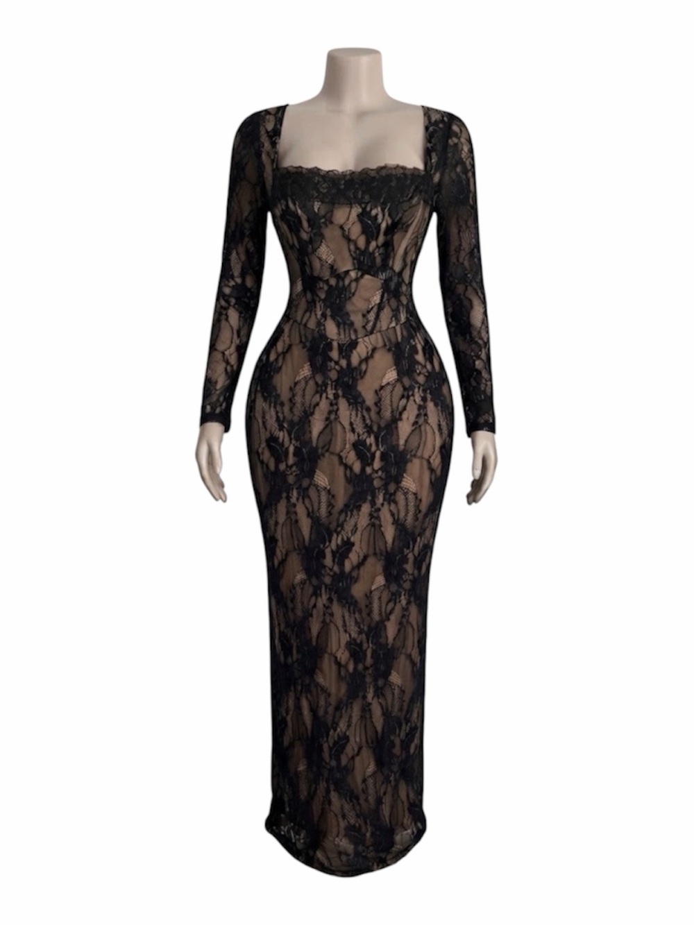 SHEIN Black Overlay Long Sleeve Corset Style Maxi Dress XL Whisigoth Bodycon